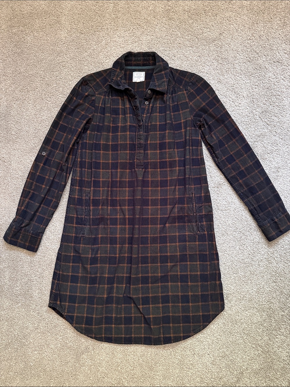 Fat Face UK Navy 100% Cotton Corduroy Plaid Button-Down  Shirt Dress Size 4 (US)